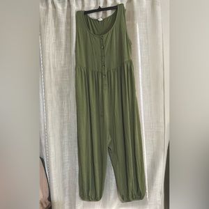 Kate Quinn Sleeveless Button Front Olive Jumpsuit